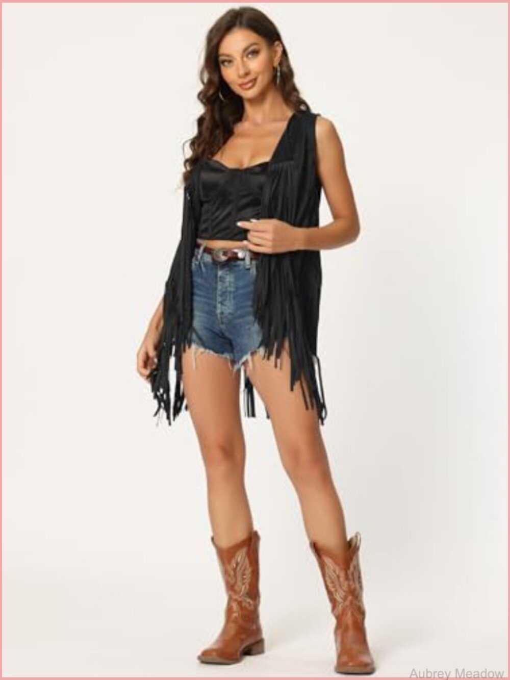 Faux Suede Fringe Vest Open Front Sleeveless Cardigan Tassel Boho Western Top - Picture 2 of 5